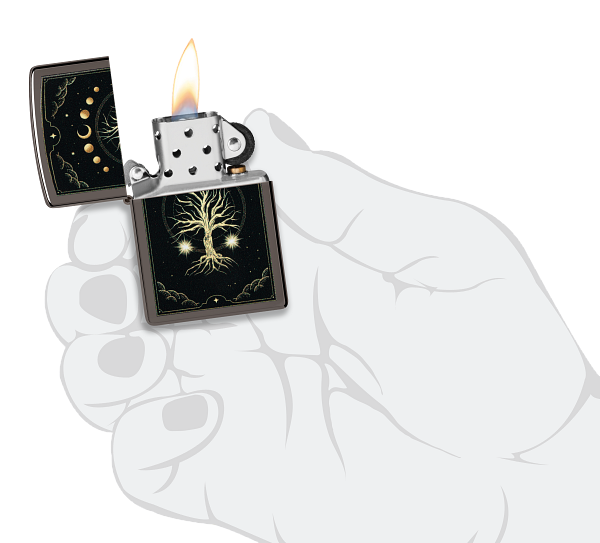 Zippo Spiritual Tree Moon Phases, Black Ice Lighter #48636