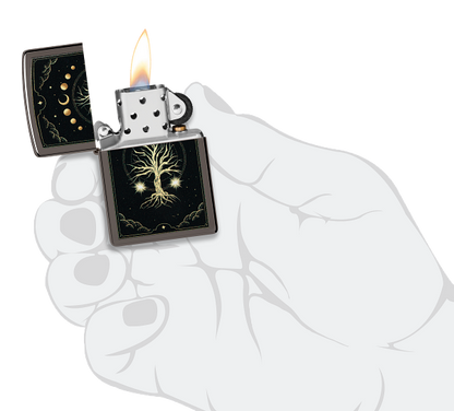 Zippo Spiritual Tree Moon Phases, Black Ice Lighter #48636