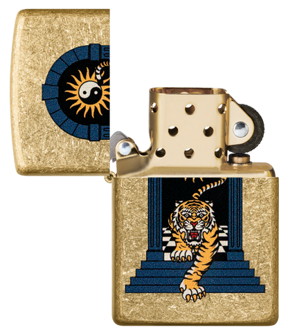 Zippo Yin Yang Tiger Design, Tumbles Brass Finish Lighter #48613