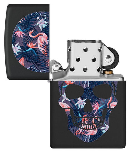 Zippo Flamingo Skulls, Black Matte Finish Windproof Lighter #49771