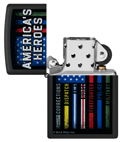 Zippo Buck Wear American Heroes USA Design, Black Matte Lighter #48634