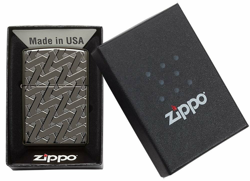 Zippo Armor Geometric Weave Deep Carve, High Polish Black Ice Lighter #49173