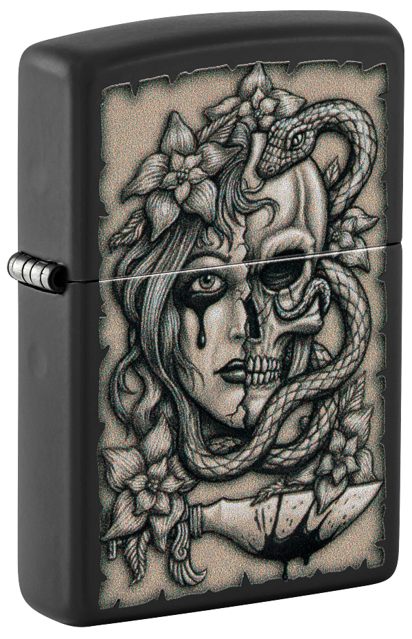 Zippo Lady Skull and Snake Design, Black Matte Finish Lighter #48616