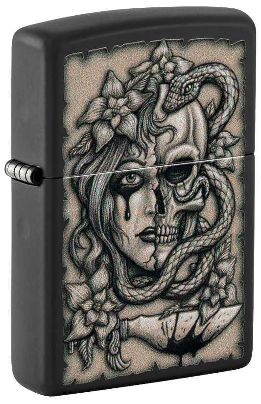 Zippo Lady Skull and Snake Design, Black Matte Finish Lighter #48616