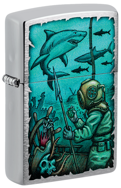 Zippo Nautical Underwater Explorer Design, Brushed Chrome Lighter #48561