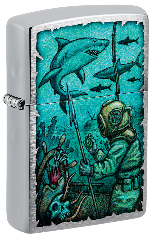 Zippo Nautical Underwater Explorer Design, Brushed Chrome Lighter #48561