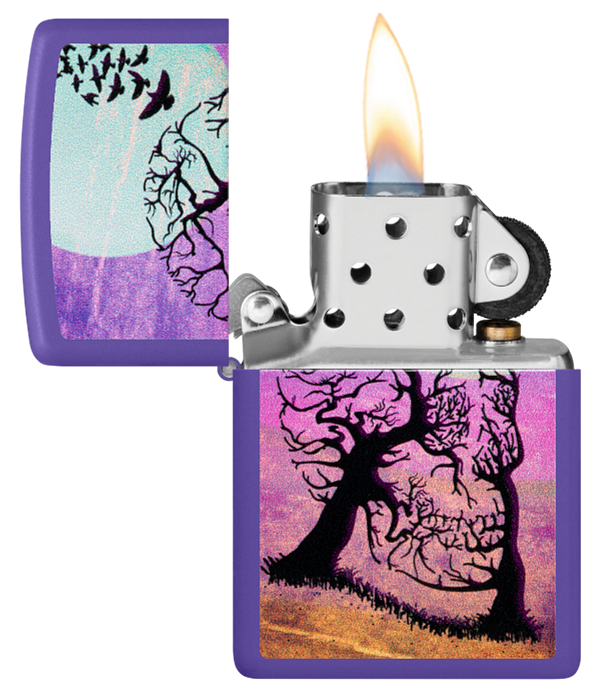 Zippo Skull in Tree Illusion, Purple Matte Lighter #48638