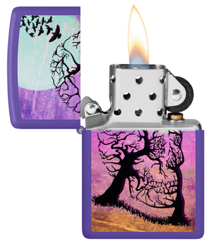 Zippo Skull in Tree Illusion, Purple Matte Lighter #48638