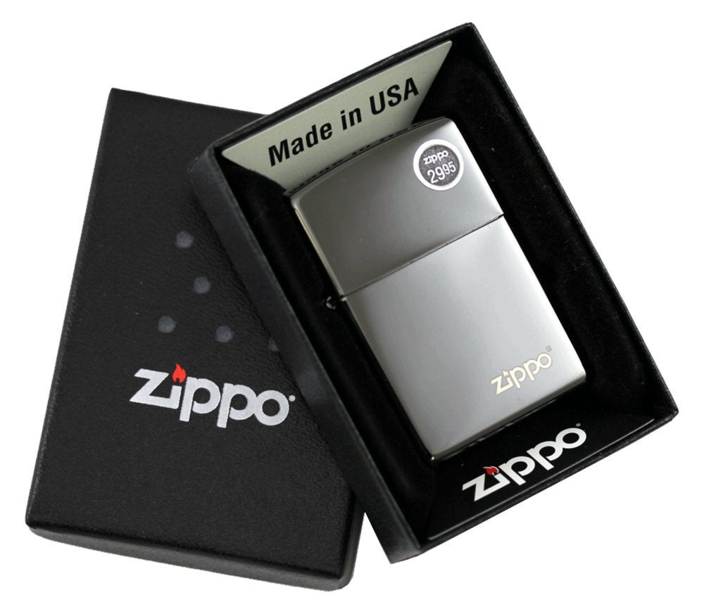 Zippo Ebony w/Logo Lighter, Black High Polish #24756ZL