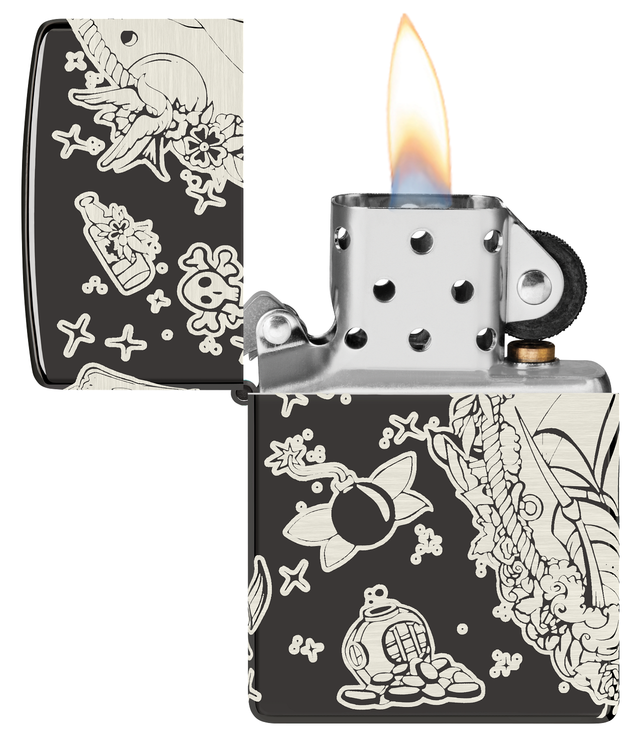 Zippo Nautical Tatto Design, High Polish Black Lighter #48398