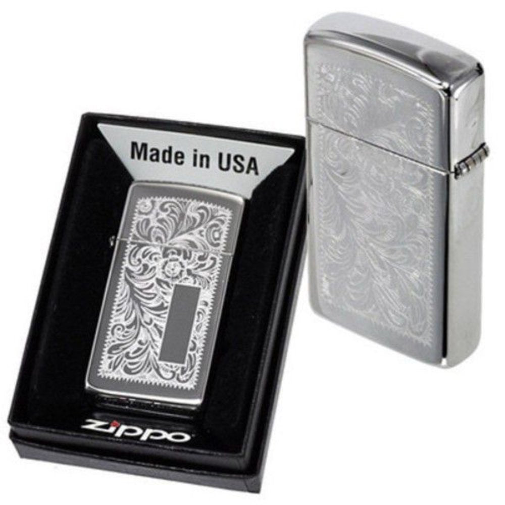 Zippo Slim Chrome Venetian Design, Good For Engraving, Genuine Lighter #1652