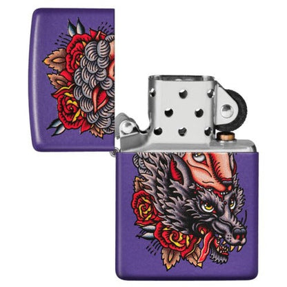 Zippo Wolf and Sheep Design, Purple Matte Finish, Windproof Lighter #49413