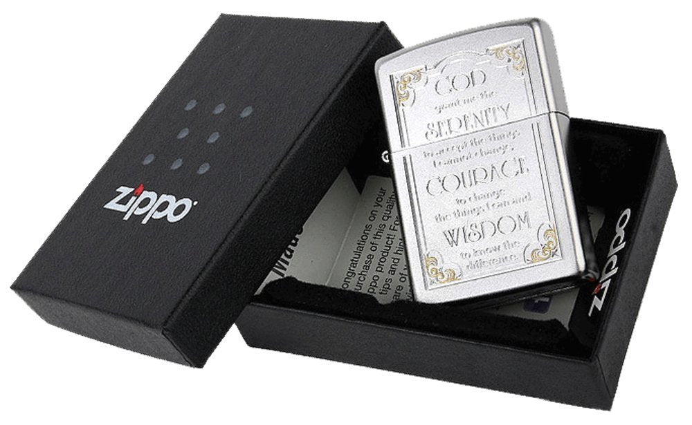 Zippo Serenity Prayer Lighter Satin Chrome #28458