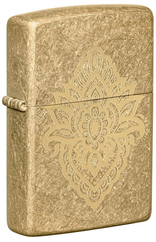 Zippo Henna Tattoo Laser Engraved, Tumbled Brass Finish Windproof Lighter #49798