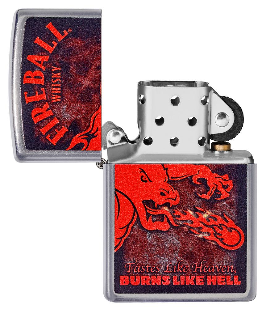 Zippo Fireball Whisky Taste Like Heaven Burns Like Hell, Street Chrome Lighter #49308