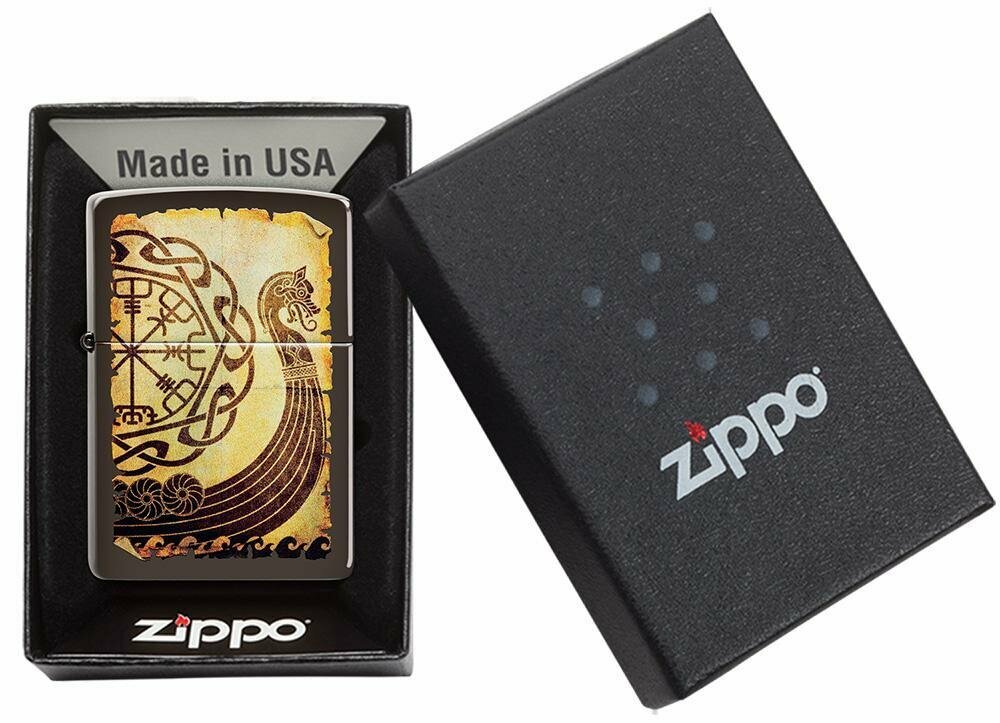 Zippo Viking Warship Design, Brown Genuine Windproof Pocket Lighter, USA #49182