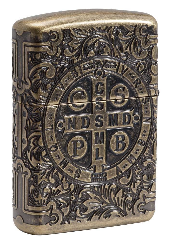 Zippo St. Benedict Lighter, Antique Brass, Gift Box #29719