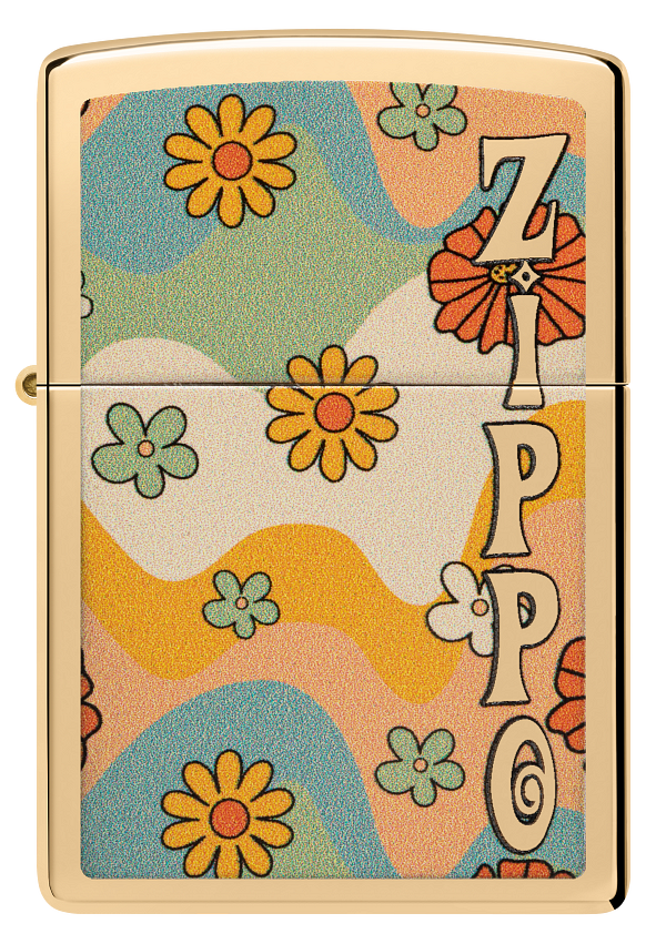 Zippo Retro Flower Power Design, High Polish Brass Lighter #48503