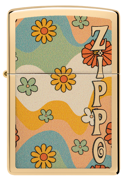 Zippo Retro Flower Power Design, High Polish Brass Lighter #48503