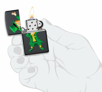 Zippo Dabbing Leprechaun St. Patrick's Day Black Matte Pocket Lighter USA #49124