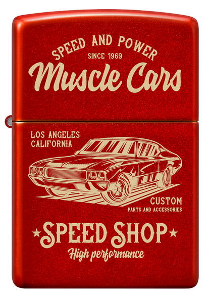 Zippo Retro Muscle Cars Metallic Red Laser Engrave Lighter #48523