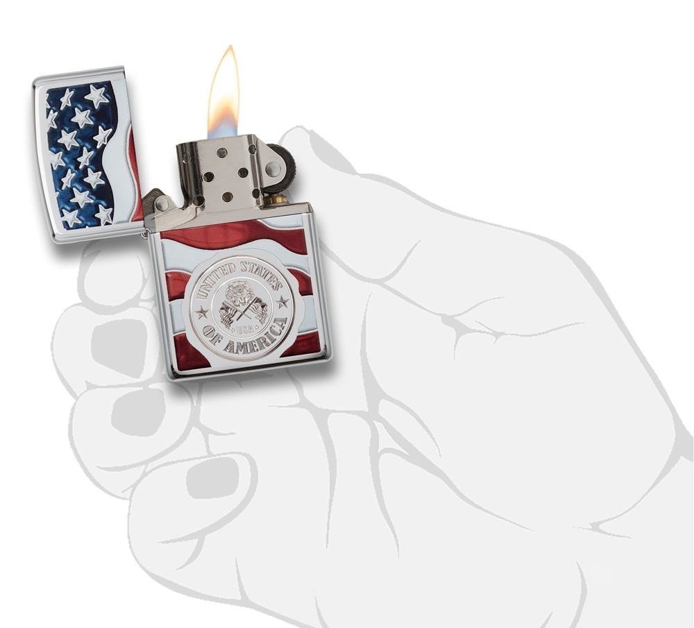 Zippo American Stamp on Flag Lighter, High Polish Chrome #29395