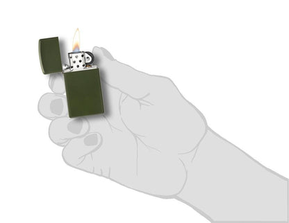 Zippo Slim Green Matte Windproof Lighter, Original Zippo Box, Made in USA #1627