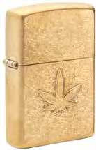 Zippo Cannabis Leaf Design, Stamped, Tumbled Brass Finish Lighter #49569