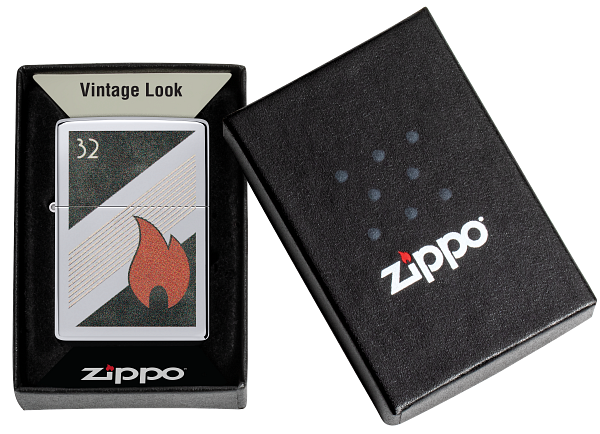 Zippo 32 Flame Logo, Vintage High Polish Chrome Lighter #48623