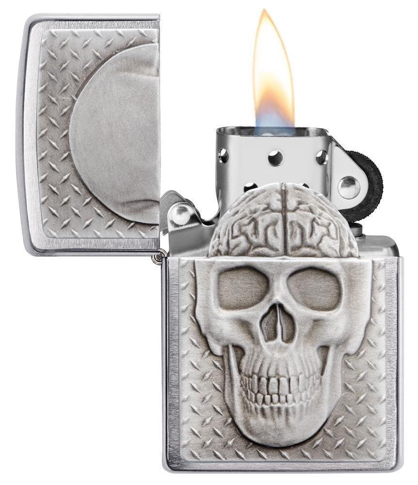 Zippo Skull With Brain Surprise, Brain Shows When Lid Is Open #29818