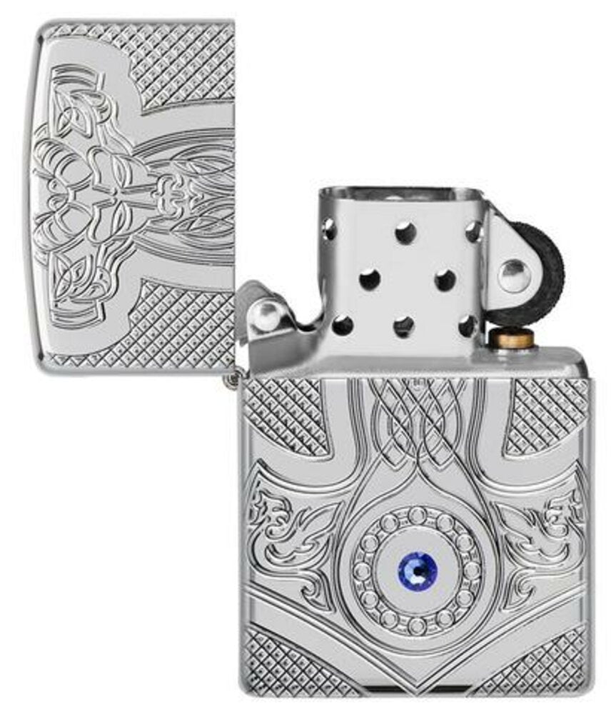 Zippo Thor Hammer Medieval, Deep Carved High Polish Chrome Armor Lighter #49289