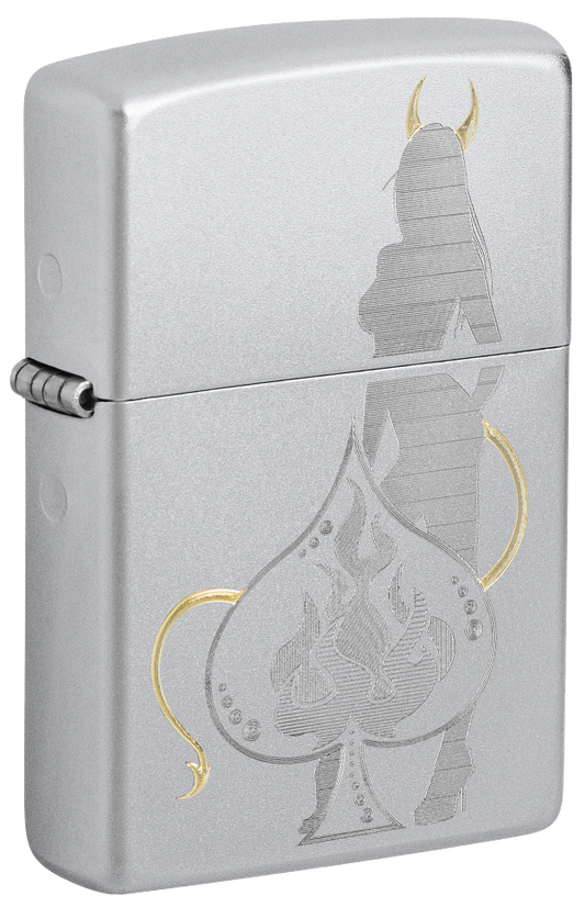 Zippo Casino and Woman Two-Tone Design, Satin Chrome Lighter #48658