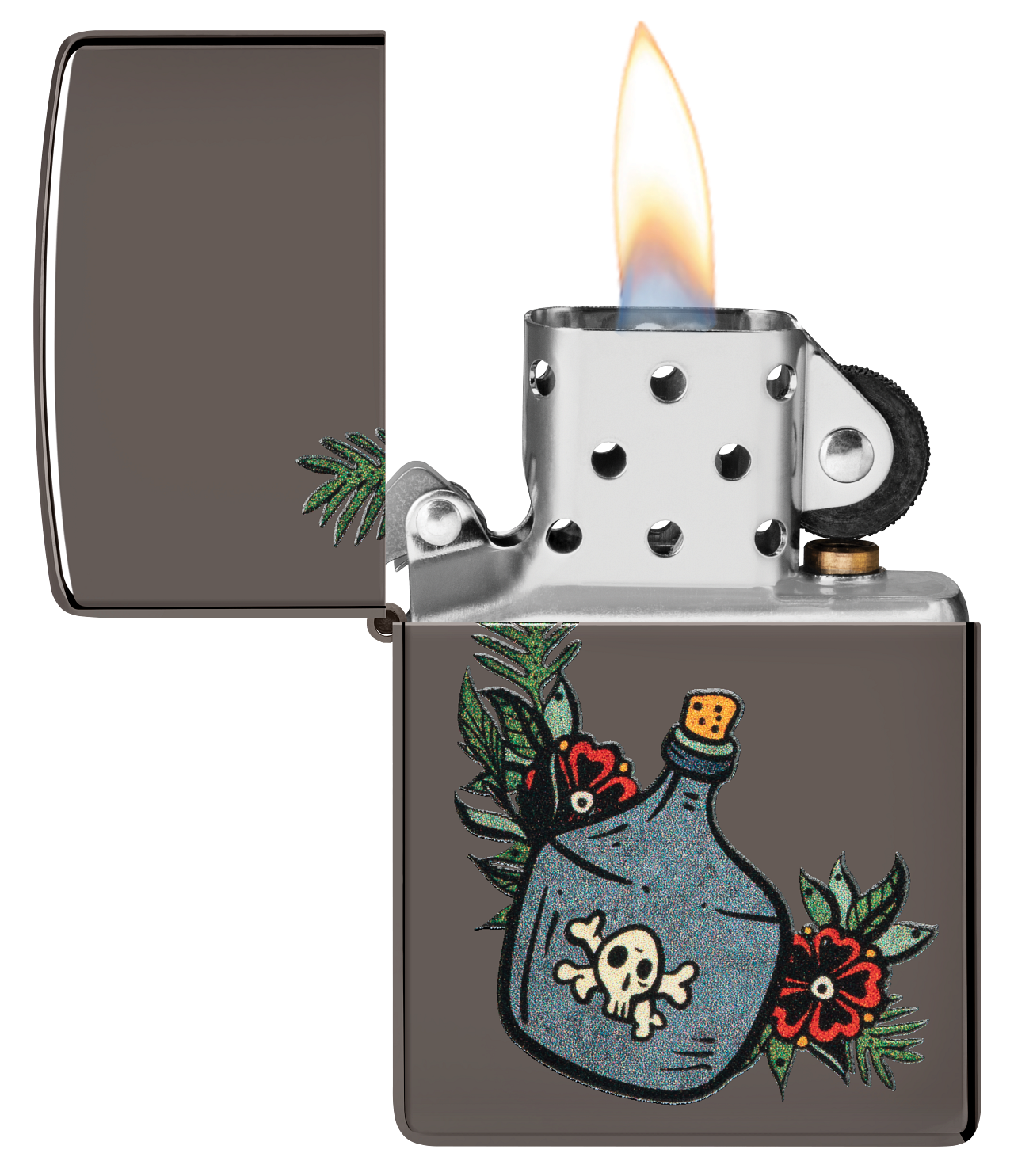 Zippo Poison Jar and Roses Tattoo, Black Ice Lighter #48409