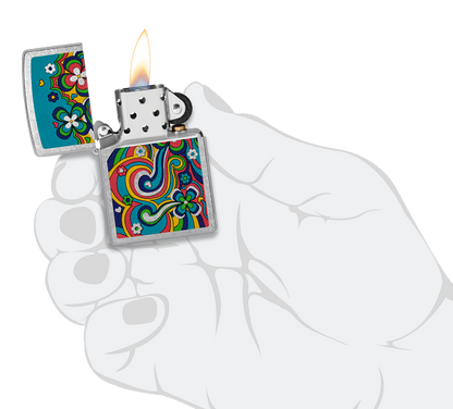 Zippo Hippie Scribbles Design, Street Chrome Lighter #48579