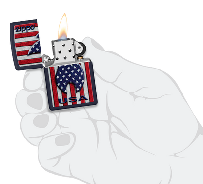 Zippo USA Flag Stars and Stripes Design, Navy Matte Lighter #48560