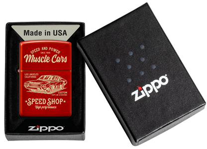 Zippo Retro Muscle Cars Metallic Red Laser Engrave Lighter #48523