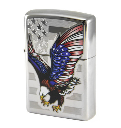 Zippo American Flag Eagle, High Polish Chrome, USA Genuine Lighter #28449