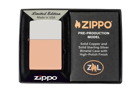 Zippo Bimetal Case, Solid Copper and Sterling Silver Lid Lighter #48694