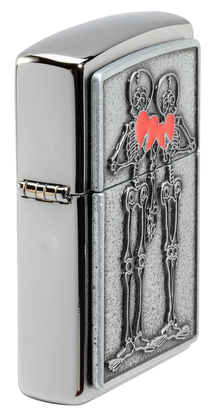 Zippo Romantic Skeleton Emblem Design, Brushed Chrome Lighter #48688