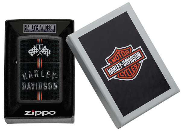 Zippo Harley Davidson Flags Design, Black Crackle Lighter #48558