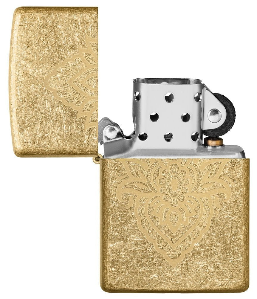 Zippo Henna Tattoo Laser Engraved, Tumbled Brass Finish Windproof Lighter #49798