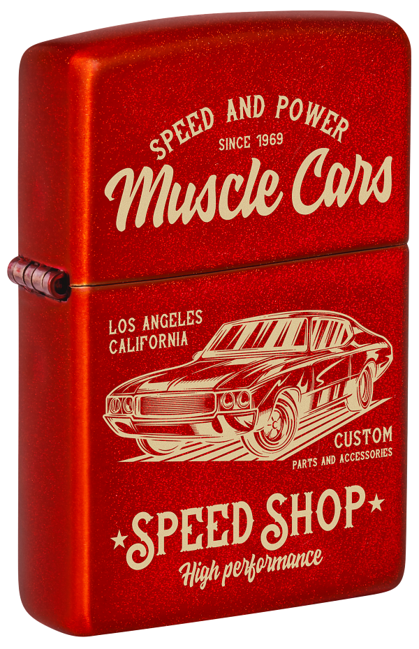 Zippo Retro Muscle Cars Metallic Red Laser Engrave Lighter #48523