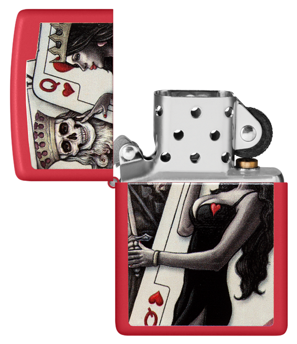 Zippo King and Queen Playing Cards, Red Matte Lighter #48624