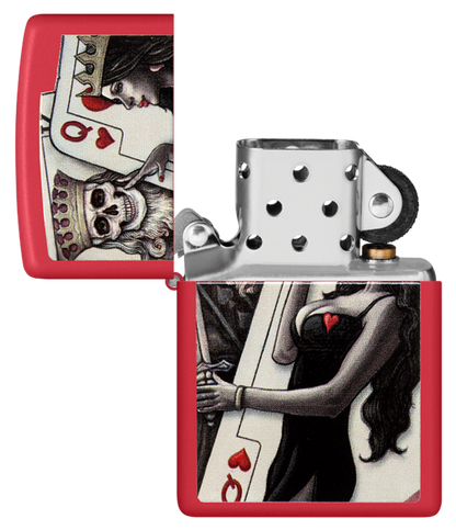 Zippo King and Queen Playing Cards, Red Matte Lighter #48624