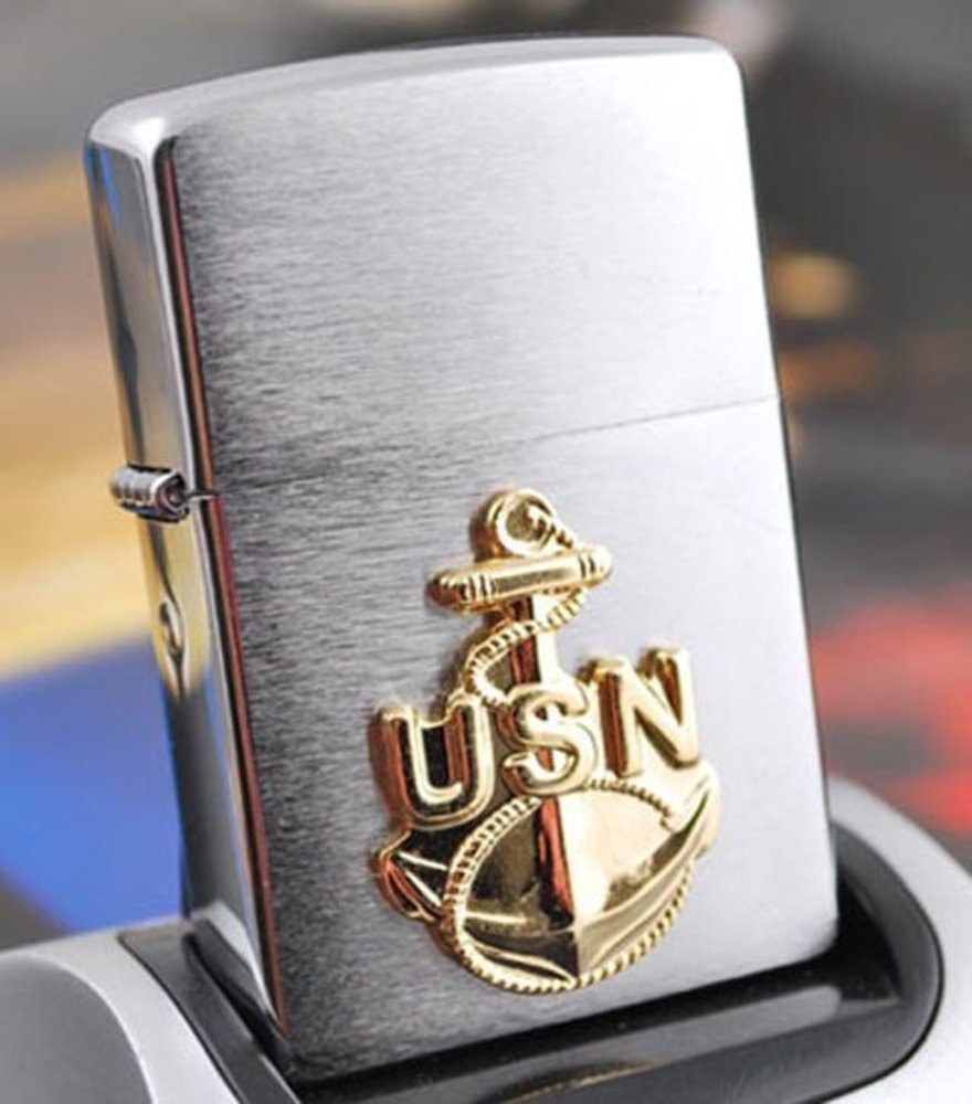 Zippo Navy Anchor Crest Emblem, Military, Brushed Chrome Genuine Lighter #280ANC