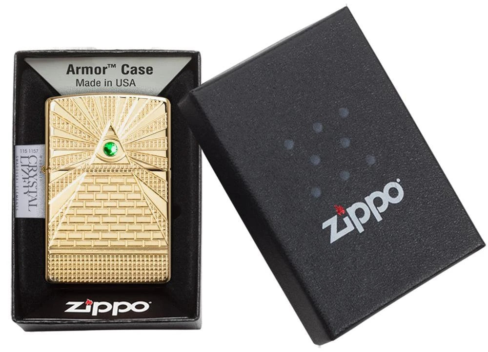 Zippo Eye of Providence Pyramid, Swarovski Crystal, High Polish Brass Armor Lighter #49060