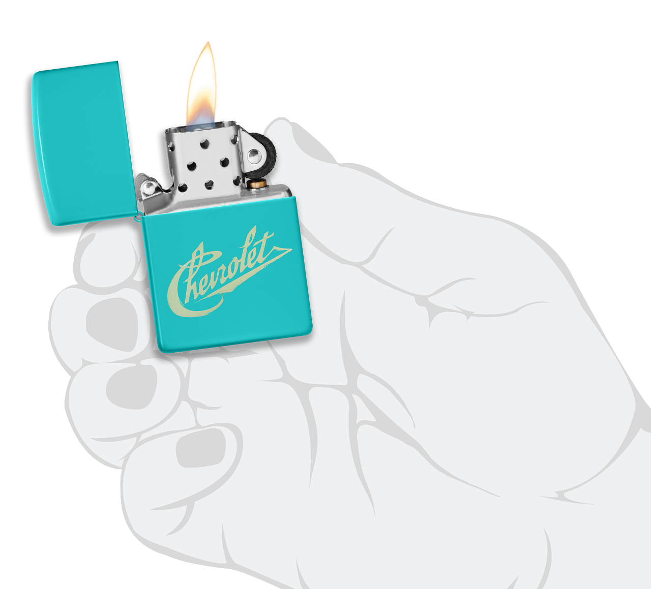 Zippo Chevrolet Flat Turquoise Design, Laser Engrave Lighter #48399