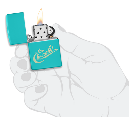 Zippo Chevrolet Flat Turquoise Design, Laser Engrave Lighter #48399