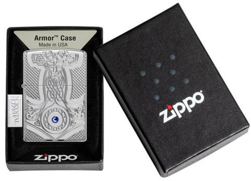 Zippo Thor Hammer Medieval, Deep Carved High Polish Chrome Armor Lighter #49289