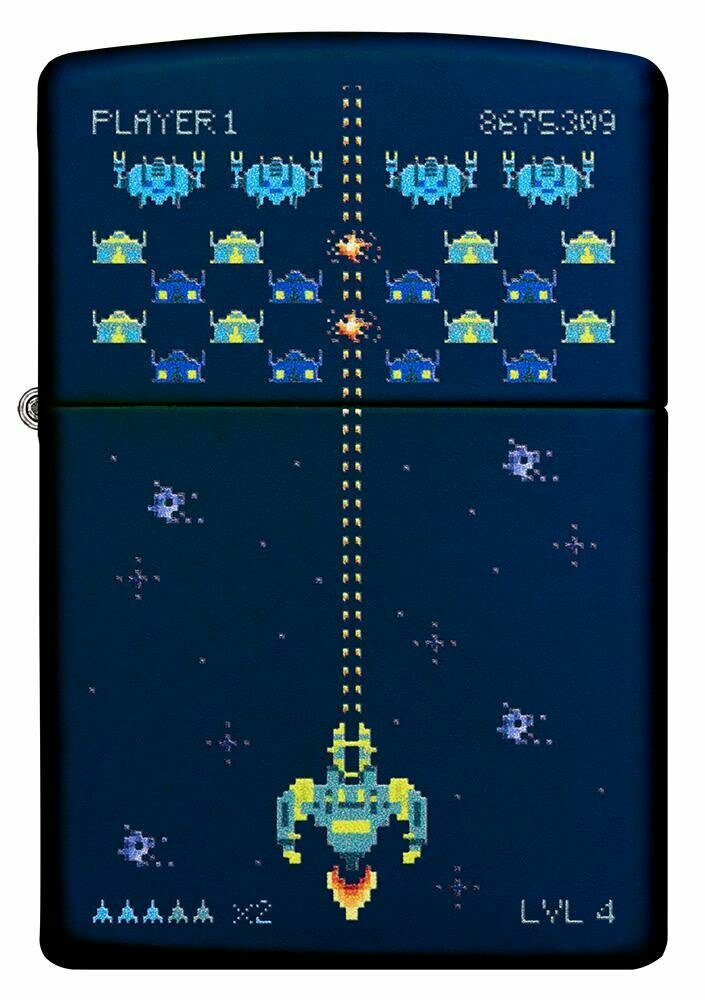 Zippo Space Invaders Pixel Retro Game, Navy Blue Matte Windproof Lighter #49114